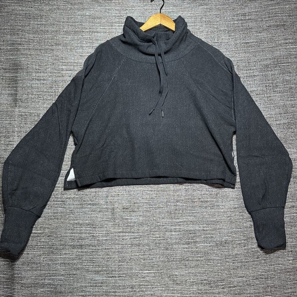 Prana Hoodie Womens L Black Long Sleeve Cropped Space Funnel Neck Soft 2065341